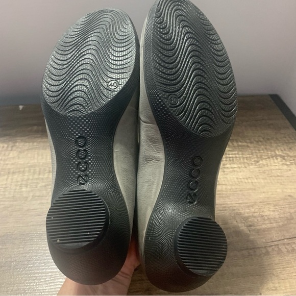 Ecco Sculptured Gray Lace Up Heeled Leather Pump Shoes - Picture 10 of 11